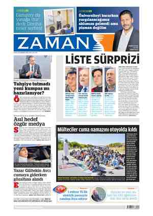 Zaman Gazetesi 19 Eylül 2015 kapağı