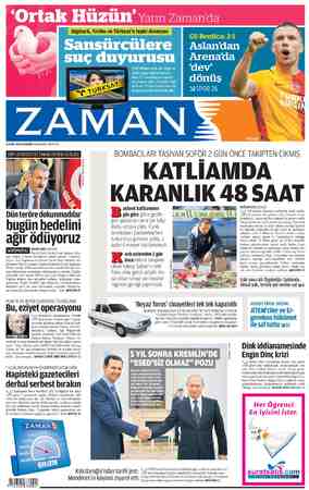 Zaman Gazetesi 22 Ekim 2015 kapağı