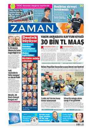 Zaman Gazetesi 9 Kasım 2015 kapağı