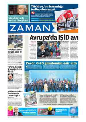 Zaman Gazetesi 16 Kasım 2015 kapağı