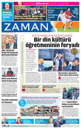 Zaman Gazetesi 18 Kasım 2015 kapağı