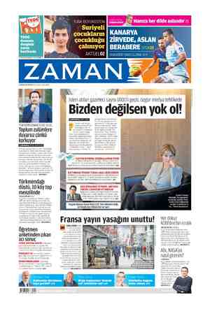 Zaman Gazetesi 22 Kasım 2015 kapağı