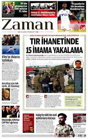 Zaman Gazetesi 1 Haziran 2016 kapağı